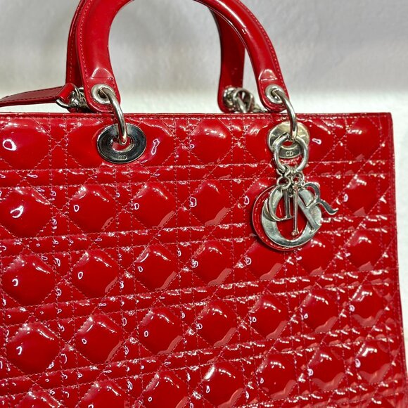 Dior Red Patent Large Patent Leather Lady Dior Shoulder Bag - Picture 8 of 10